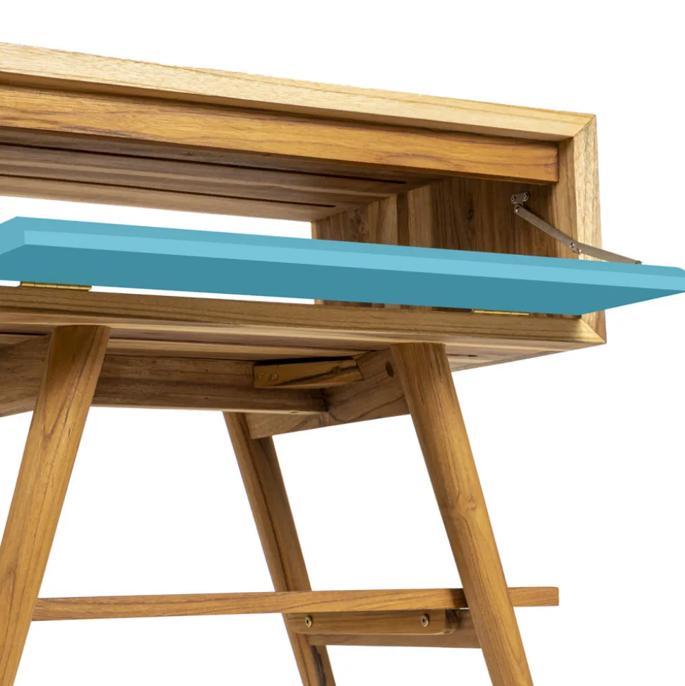Mobile Bagno a Terra in Teak Naturale con Cassetto Blu in Mogano - Gatien