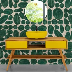 Mobile Bagno a Terra in Teak Naturale con 2 Cassetti Gialli  - Hamadou