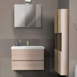 Mobile Bagno 80 cm, Lavabo, Specchio e 2 Colonne – Becky