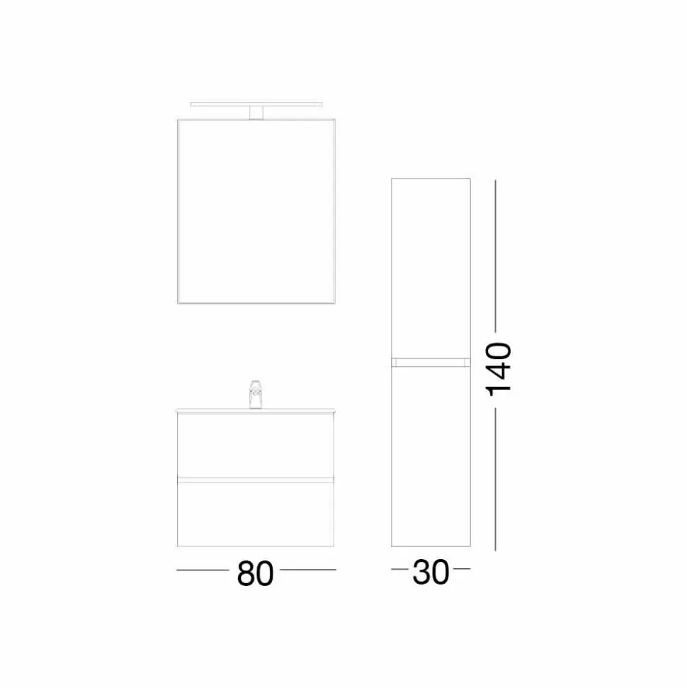 Mobile Bagno 80 cm, Lavabo, Specchio e Colonna Ecrù – Becky