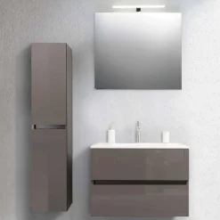 Mobile Bagno 80 cm, Lavabo, Specchio e Colonna Ecrù – Becky