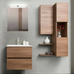 Mobile Bagno 60 cm, Specchio, Lavabo e Colonna – Becky