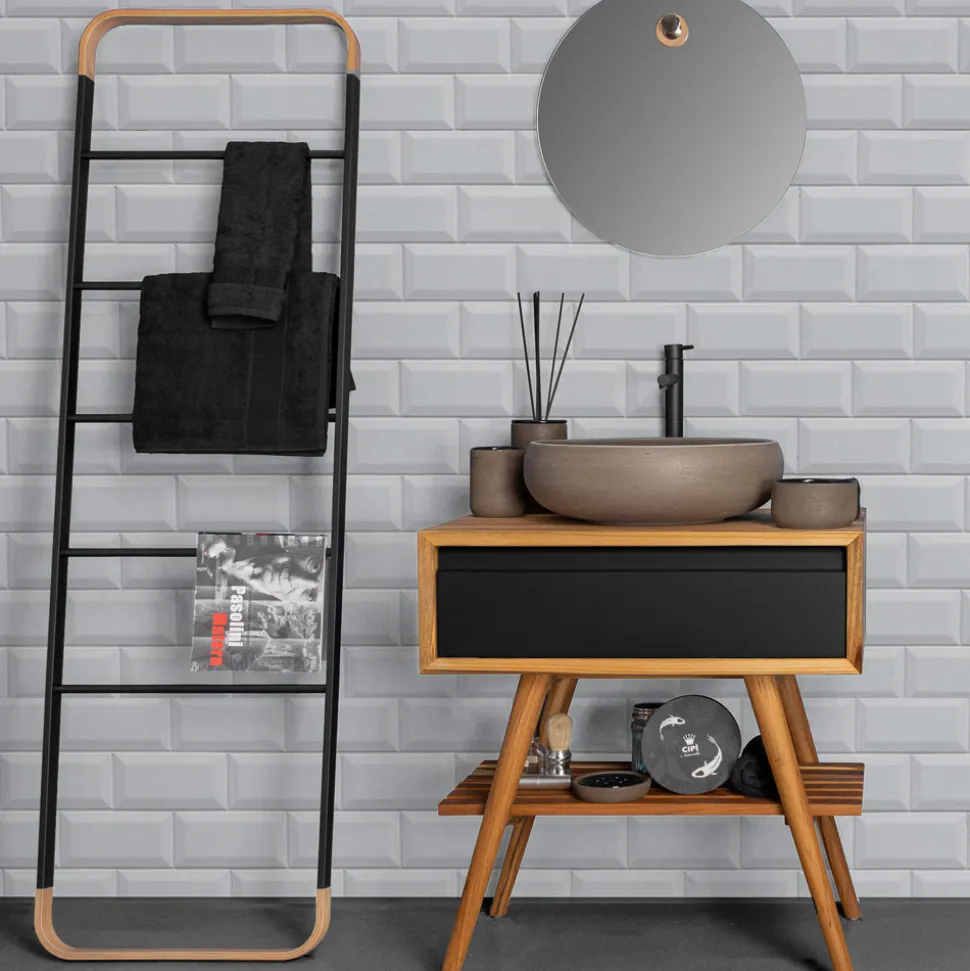 Mobile Bagno con Struttura in Teak Naturale e Cassetto in Mogano - Gatien