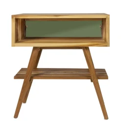 Mobile Bagno con Struttura in Teak Naturale e Cassetto Verde - Gatien
