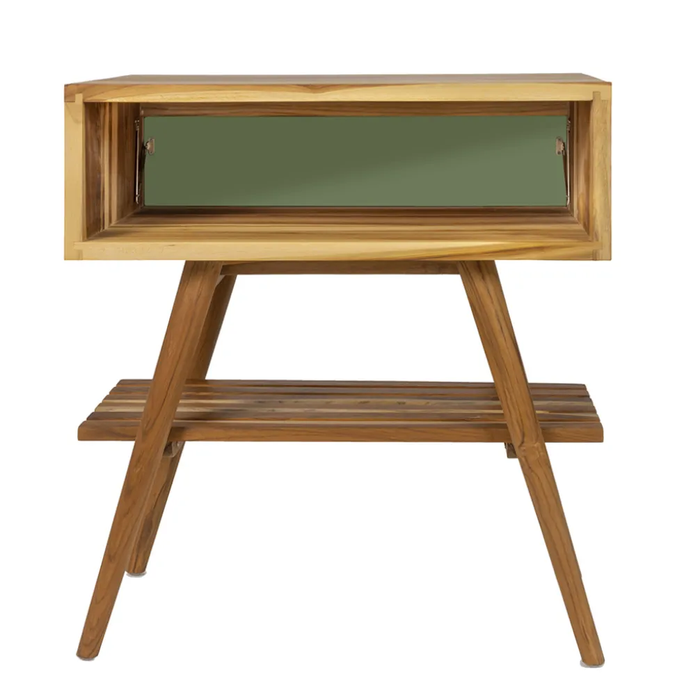 Mobile Bagno con Struttura in Teak Naturale e Cassetto Verde - Gatien