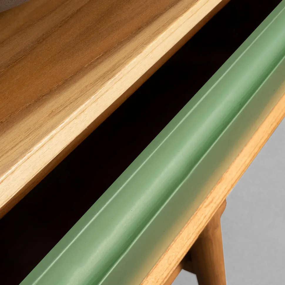 Mobile Bagno con Struttura in Teak Naturale e Cassetto Verde - Gatien