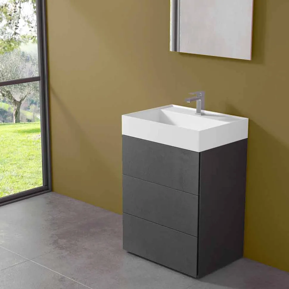 Mobile Bagno da Terra Design Moderno in Laminato con Lavabo in Resina - Pompei