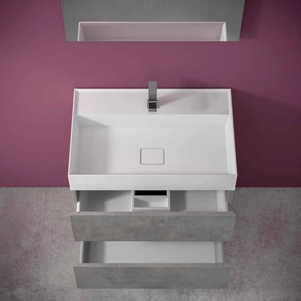 Mobile Bagno da Terra Design Moderno in Laminato con Lavabo in Resina - Pompei