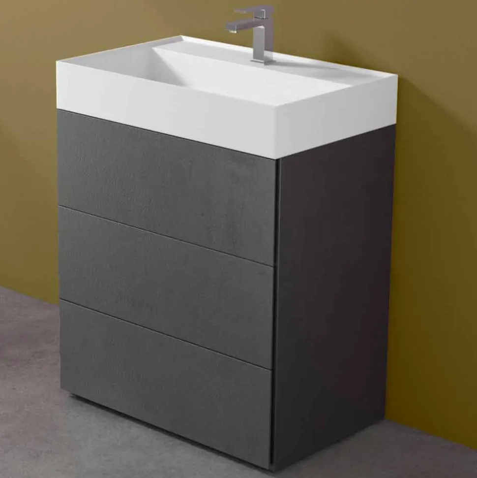 Mobile Bagno da Terra Design Moderno in Laminato con Lavabo in Resina - Pompei
