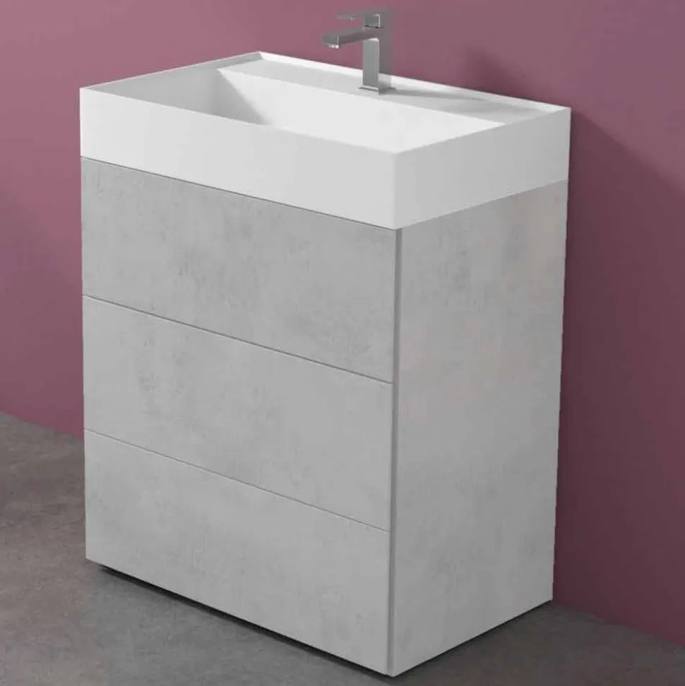 Mobile Bagno da Terra Design Moderno in Laminato con Lavabo in Resina - Pompei