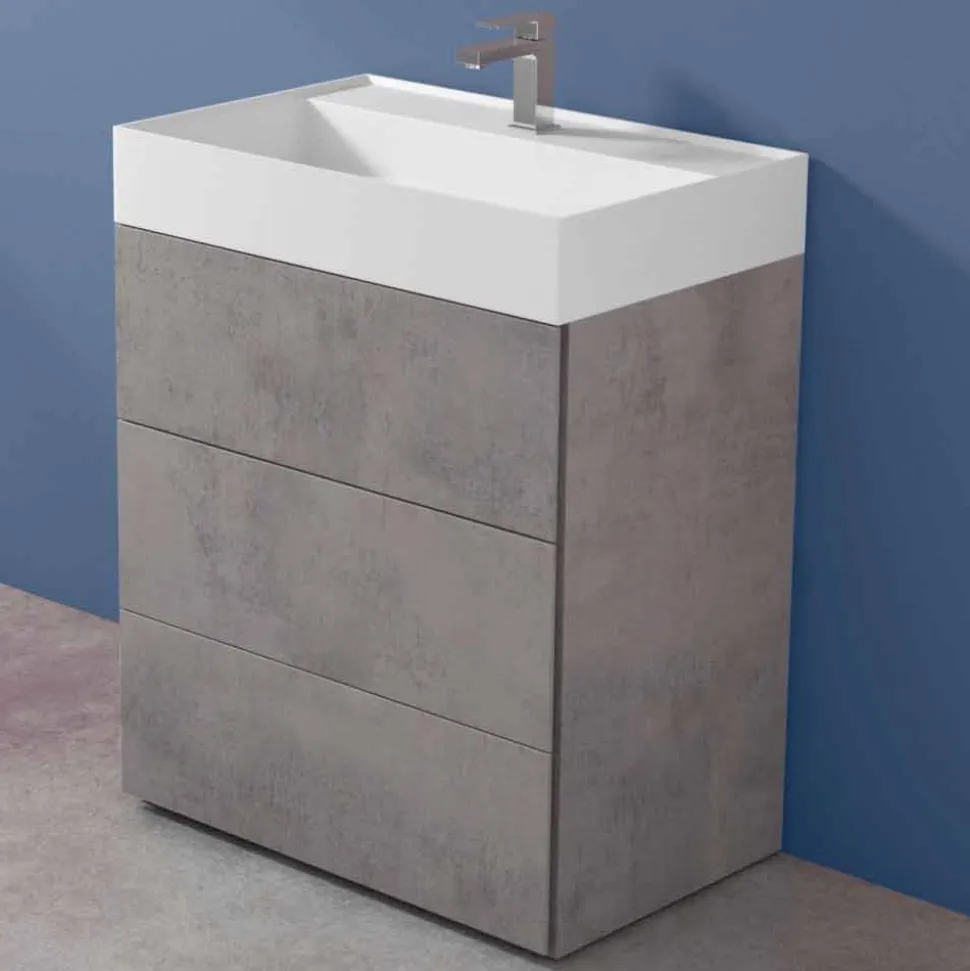Mobile Bagno da Terra Design Moderno in Laminato con Lavabo in Resina - Pompei