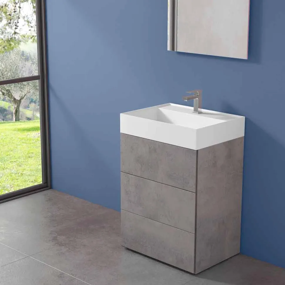Mobile Bagno da Terra Design Moderno in Laminato con Lavabo in Resina - Pompei