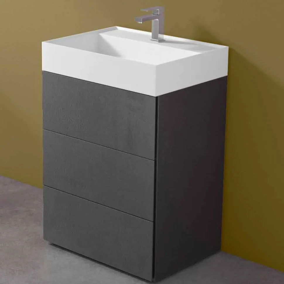 Mobile Bagno da Terra Design Moderno in Laminato con Lavabo in Resina - Pompei