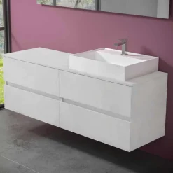 Mobile Bagno Design Moderno con Lavabo da Appoggio Dx o Sx 4 Finiture - Alchimeo