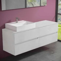 Mobile Bagno Design Moderno con Lavabo da Appoggio Dx o Sx 4 Finiture - Alchimeo