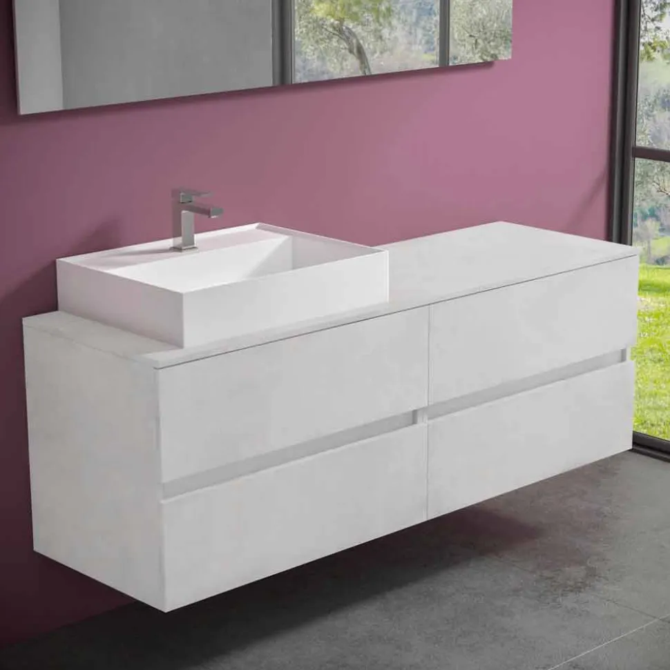 Mobile Bagno Design Moderno con Lavabo da Appoggio Dx o Sx 4 Finiture - Alchimeo