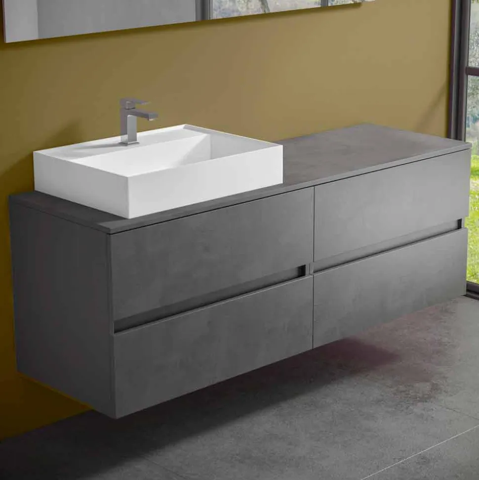 Mobile Bagno Design Moderno con Lavabo da Appoggio Dx o Sx 4 Finiture - Alchimeo