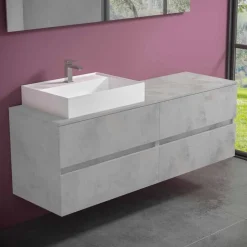Mobile Bagno Design Moderno con Lavabo da Appoggio Dx o Sx 4 Finiture - Alchimeo