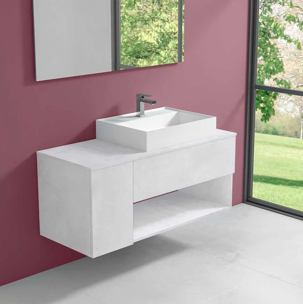Mobile Bagno Design Sospeso con Lavabo da Appoggio Stile Moderno - Pistillo