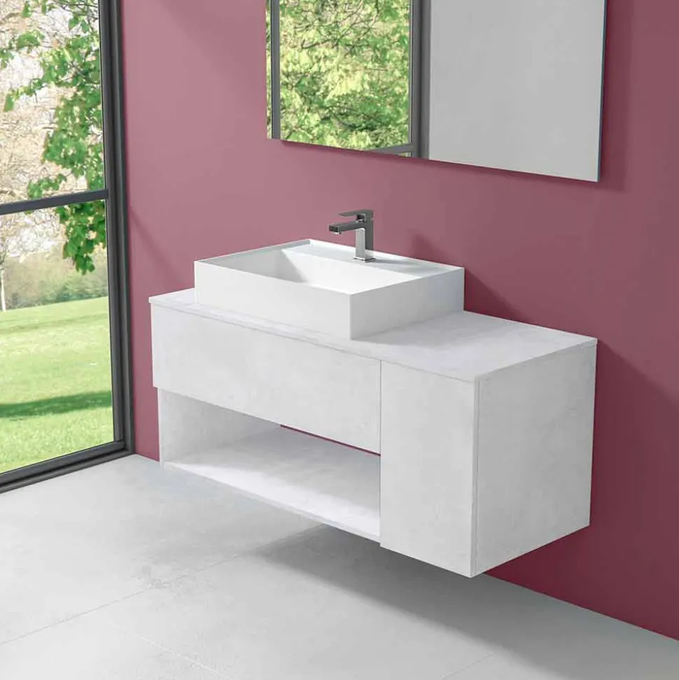 Mobile Bagno Design Sospeso con Lavabo da Appoggio Stile Moderno - Pistillo
