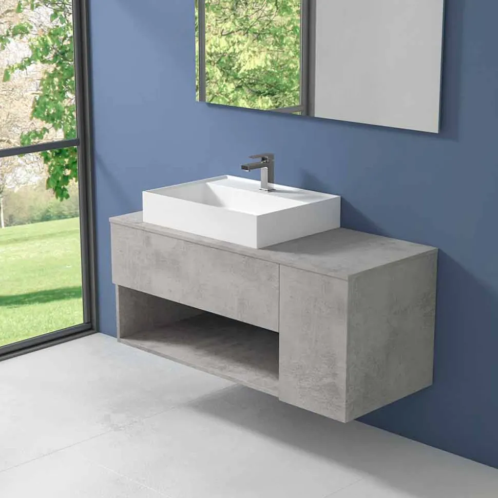 Mobile Bagno Design Sospeso con Lavabo da Appoggio Stile Moderno - Pistillo