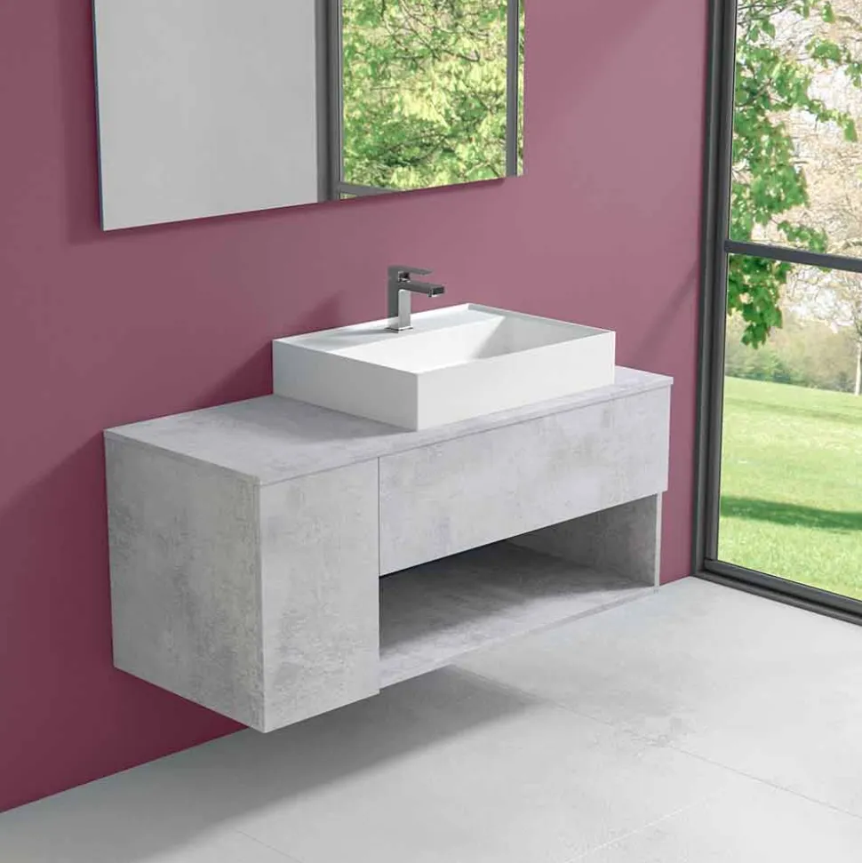 Mobile Bagno Design Sospeso con Lavabo da Appoggio Stile Moderno - Pistillo