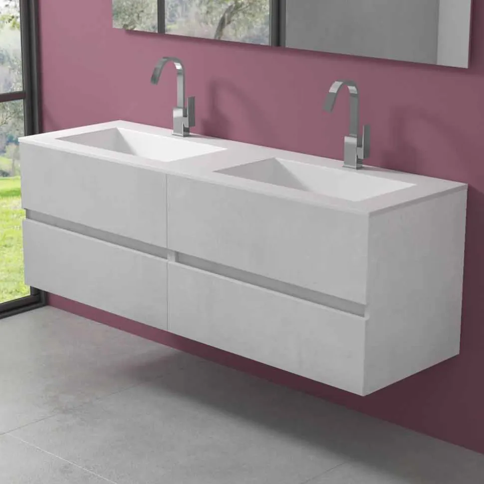 Mobile Bagno Doppio Lavabo, Design Moderno Sospeso in 4 Finiture - Doppietto