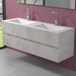 Mobile Bagno Doppio Lavabo, Design Moderno Sospeso in 4 Finiture - Doppietto