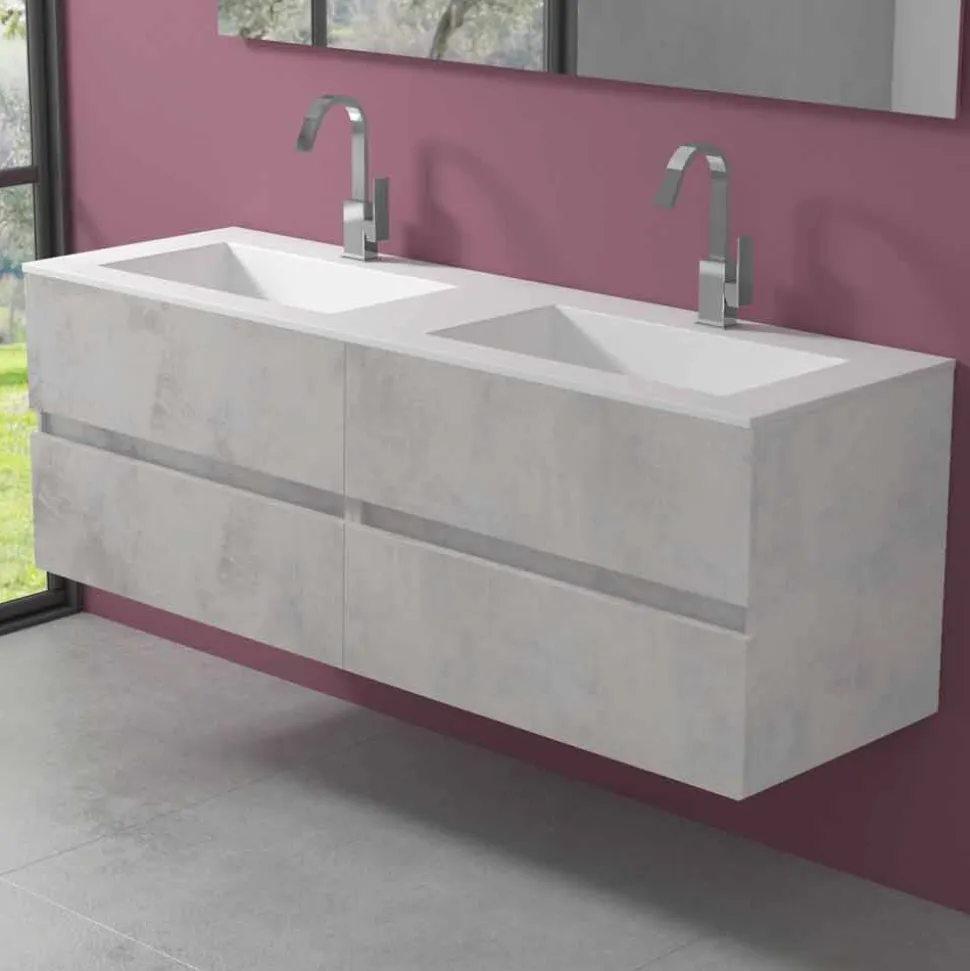 Mobile Bagno Doppio Lavabo, Design Moderno Sospeso in 4 Finiture - Doppietto