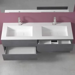 Mobile Bagno Doppio Lavabo, Design Moderno Sospeso in 4 Finiture - Doppietto