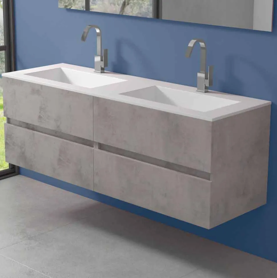 Mobile Bagno Doppio Lavabo, Design Moderno Sospeso in 4 Finiture - Doppietto