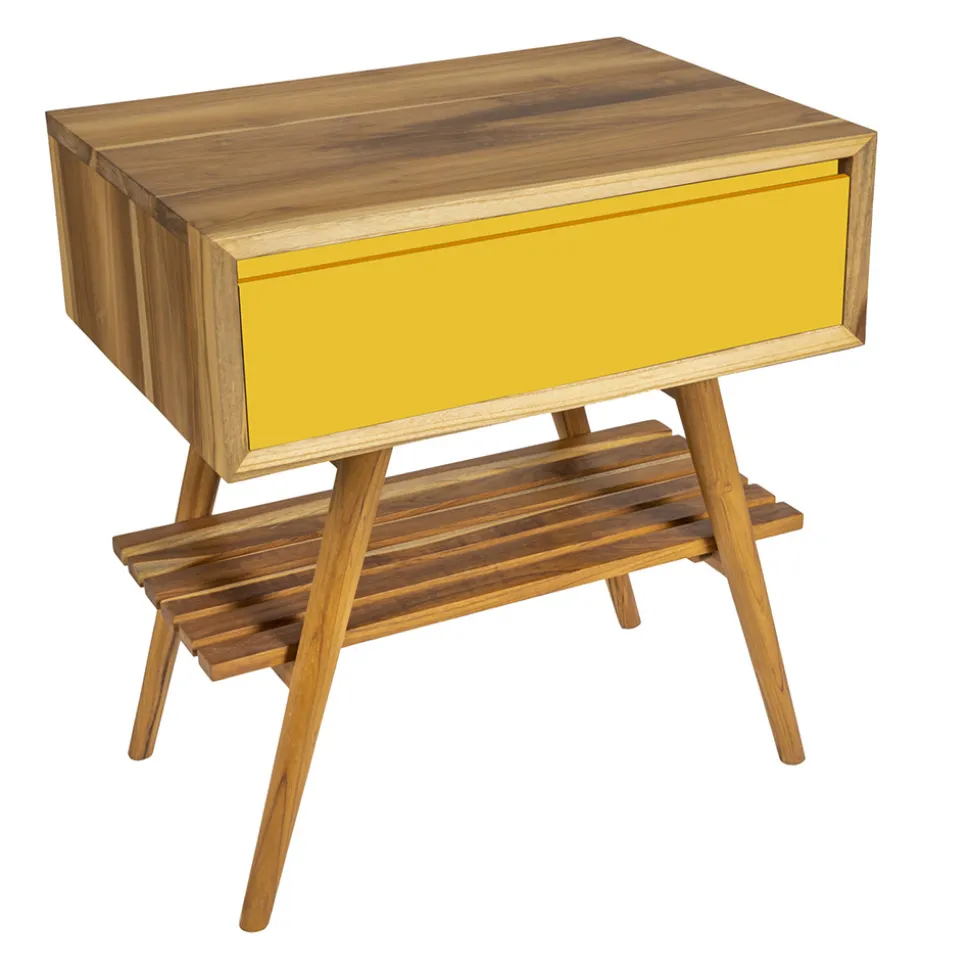 Mobile Bagno in Teak Naturale con Cassetto Giallo a Ribaltina - Gatien