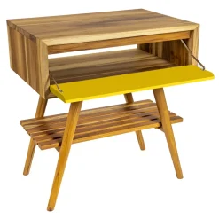 Mobile Bagno in Teak Naturale con Cassetto Giallo a Ribaltina - Gatien