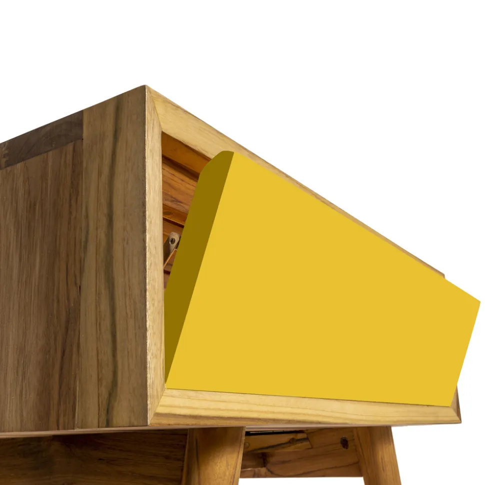 Mobile Bagno in Teak Naturale con Cassetto Giallo a Ribaltina - Gatien