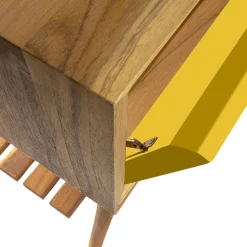 Mobile Bagno in Teak Naturale con Cassetto Giallo a Ribaltina - Gatien
