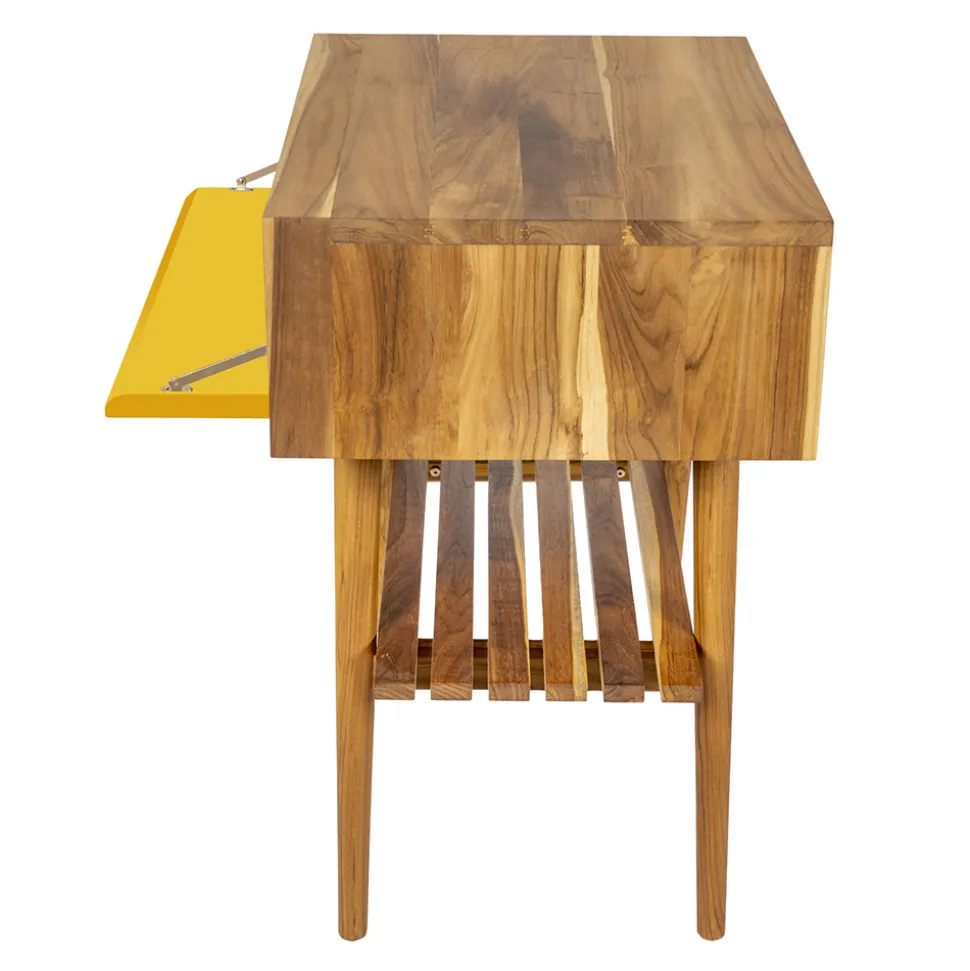 Mobile Bagno in Teak Naturale con Cassetto Giallo a Ribaltina - Gatien