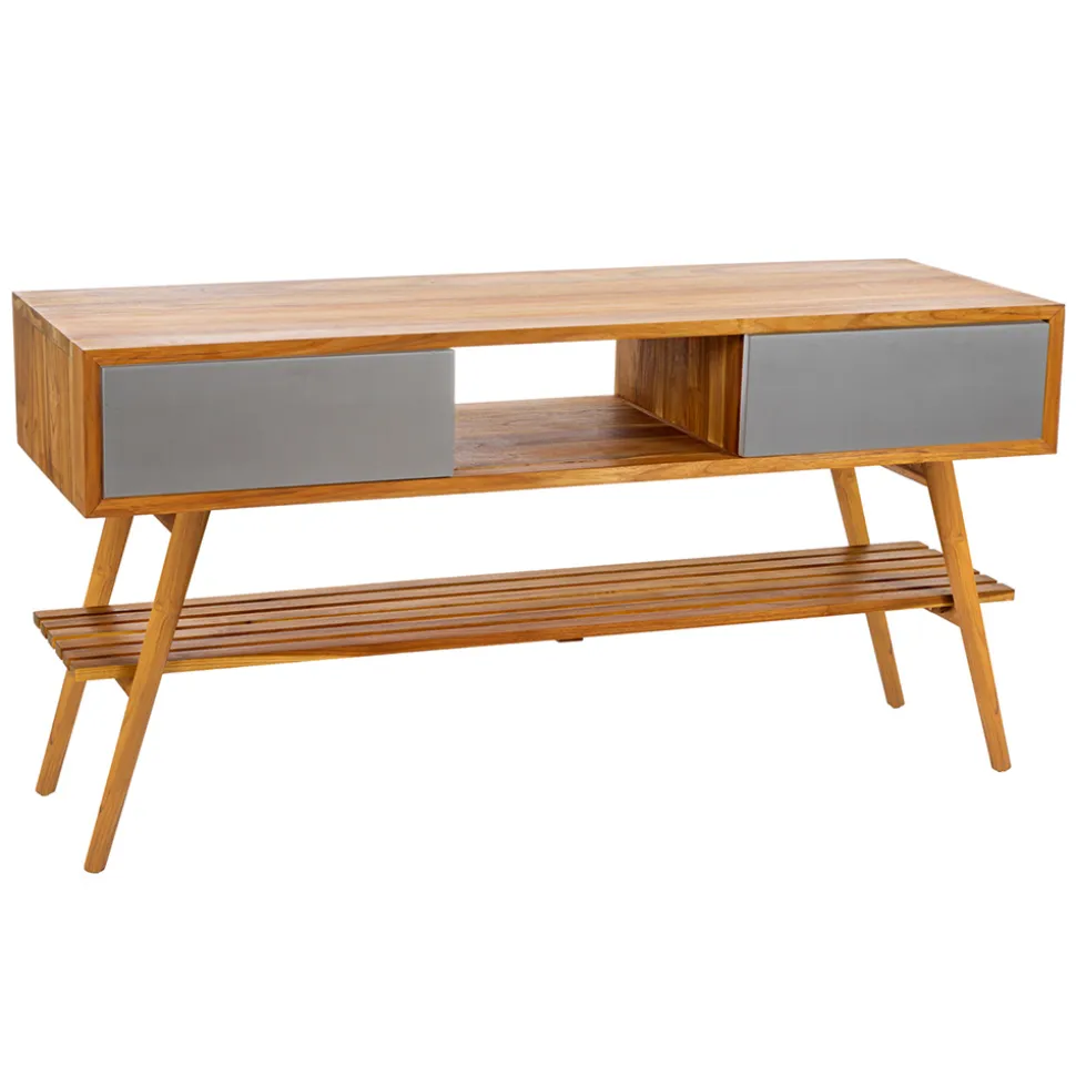 Mobile Bagno in Teak Naturale con Cassetti Color Grigio Matt - Hamadou
