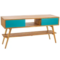 Mobile Bagno Moderno in Teak Naturale con Cassetti in Mogano Blu - Hamadou