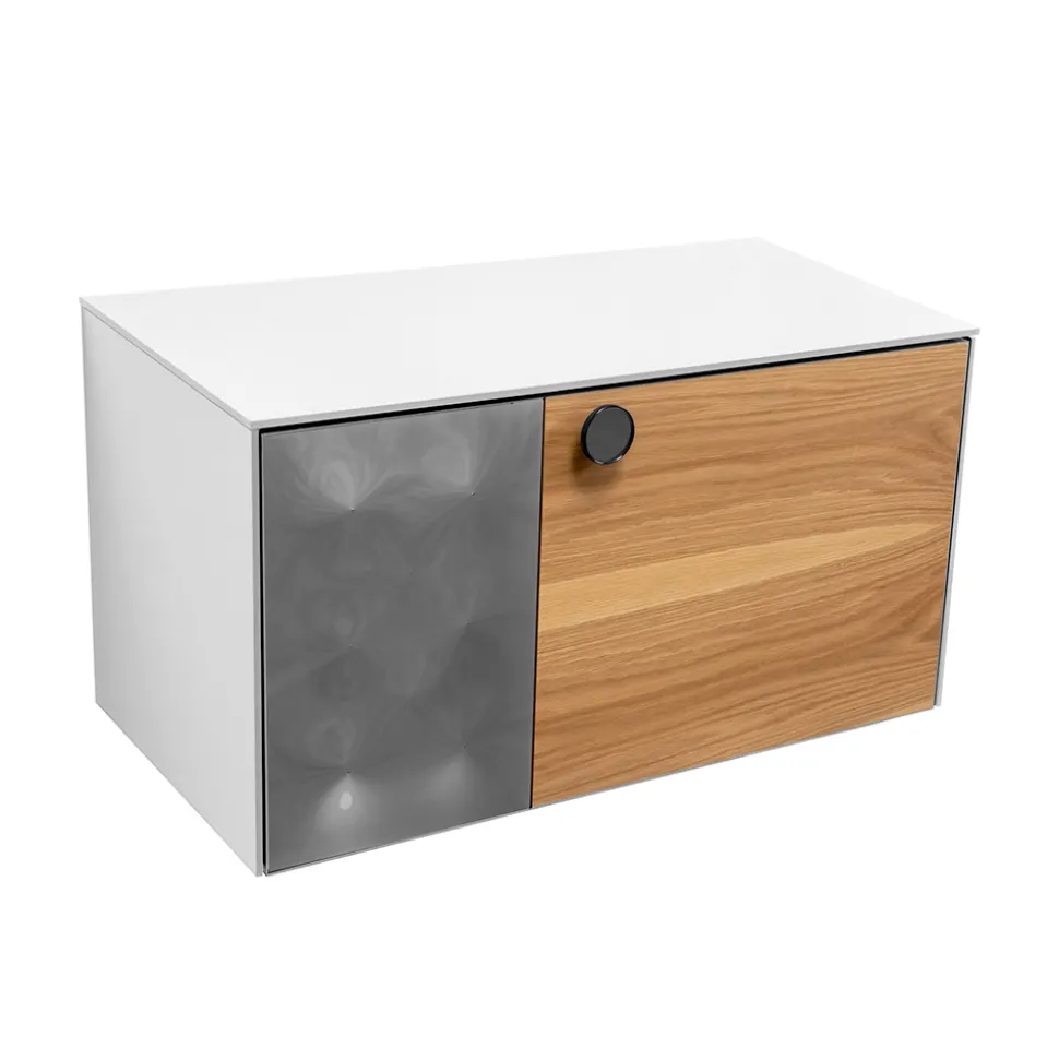 Mobile Bagno Sospeso 80 cm in Vetro 8 mm Temperato e Rovere Europeo - Excelsior
