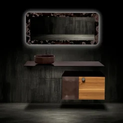 Mobile Bagno Sospeso 80 cm in Vetro 8 mm Temperato e Rovere Europeo - Excelsior