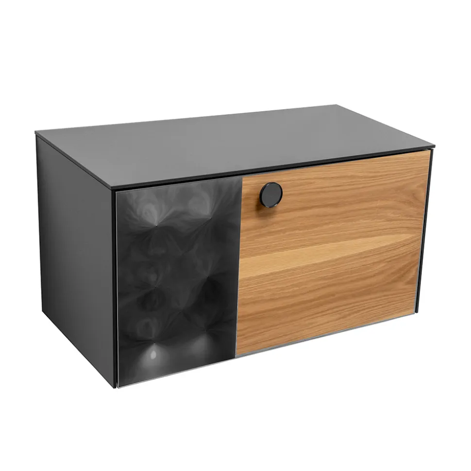 Mobile Bagno Sospeso 80 cm in Vetro 8 mm Temperato e Rovere Europeo - Excelsior