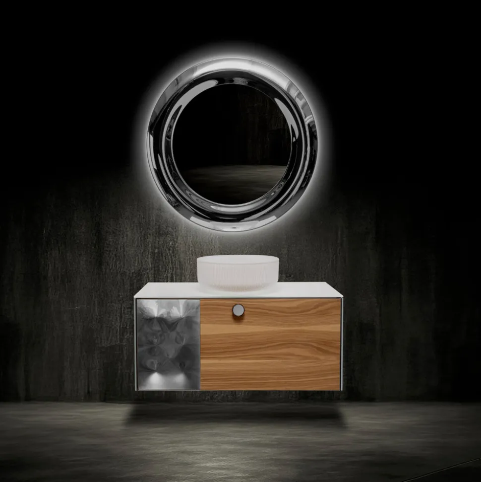 Mobile Bagno Sospeso 100 cm in Vetro 8 mm Temperato e Rovere Europeo - Excelsior
