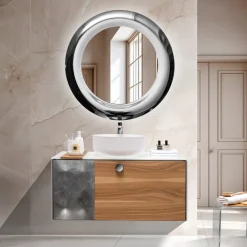 Mobile Bagno Sospeso 100 cm in Vetro 8 mm Temperato e Rovere Europeo - Excelsior
