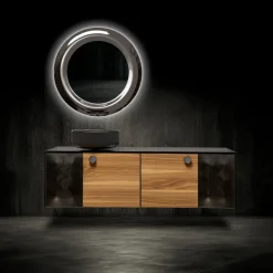 Mobile Bagno Sospeso 160 cm in Vetro 8 mm Temperato e Rovere Europeo - Excelsior