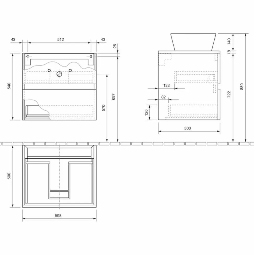Mobile Bagno Sospeso con Lavabo da Appoggio Rettangolare, Design Moderno - Dumbo