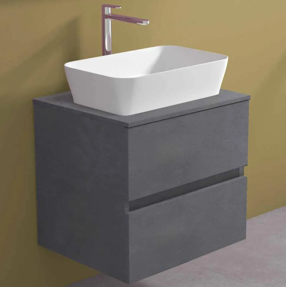 Mobile Bagno Sospeso con Lavabo da Appoggio Rettangolare, Design Moderno - Dumbo