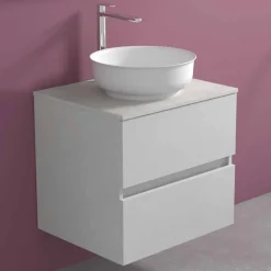 Mobile Bagno Sospeso con Lavabo da Appoggio Rotondo, Design Moderno - Dumbo