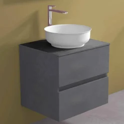 Mobile Bagno Sospeso con Lavabo da Appoggio Rotondo, Design Moderno - Dumbo