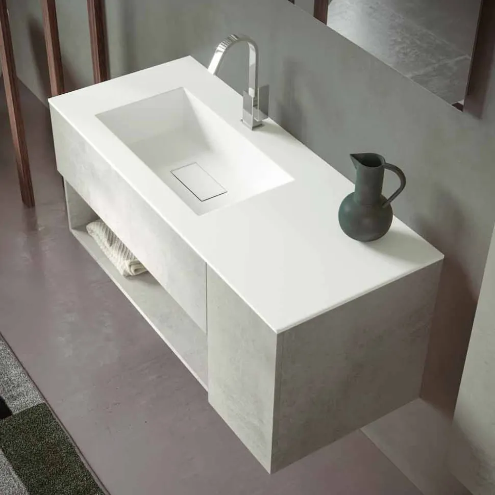 Mobile Bagno Sospeso e Lavabo Integrato, Design Moderno in 4 Finiture - Pistillo