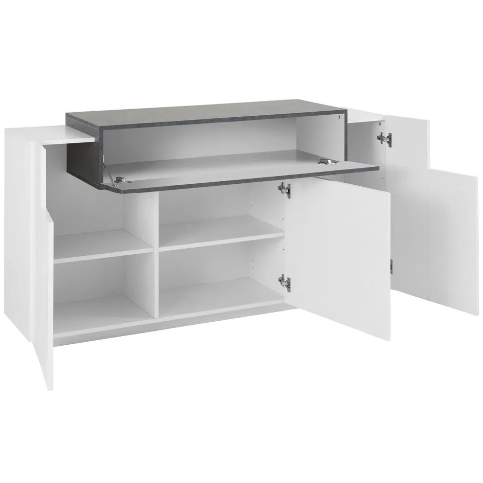 Mobile Credenza 4 Ante Legno Bianco e Antracite, Cemento o Acero - Therese
